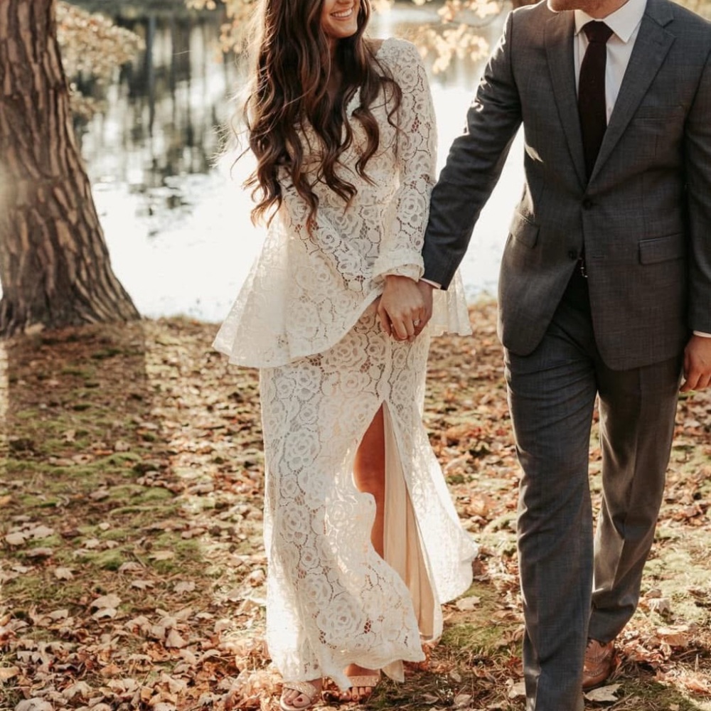 Lace Bell Sleeve Wedding Gown